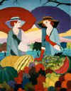 acrylic painting"two women at the market place"
