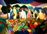 acrylic painting"women at the market place"